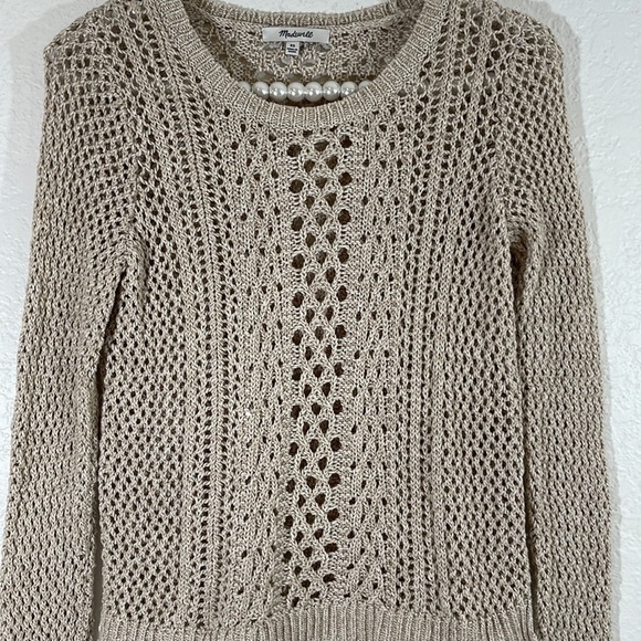 MADEWELL Summer Stitch Pullover Crochet Sweater Open Knit Tan Long Sleeves XS - Picture 6 of 11